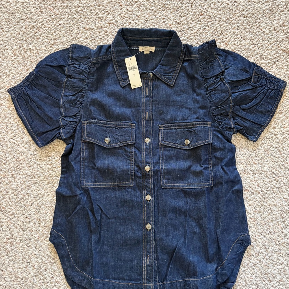 The Ozzie Ruffle-Sleeve Buttondown shirt in Indigo
Anthropologie - Picture 2 of 3